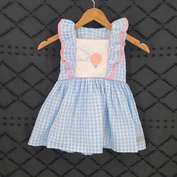 Eleanor Rose Other - Eleanor Rose embroidered hot air balloon girl Adalyn gingham top Size 6-7 ruffle